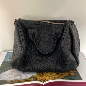 ALEXANDER WANG Pebbled Lambskin Rockie Black Yellow Gold Bottom Studded Hardware